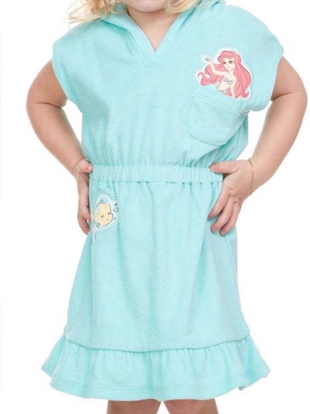 Disney Princess Girl’s 6/7 Ariel & Flounder Pull-Over Hooded Swim Cover-Up